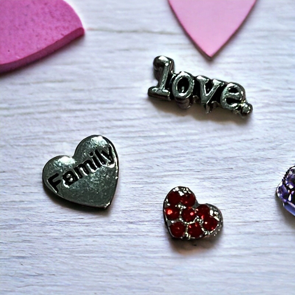 Lot Of 3 Origami Owl Love Family Red Rhinestone Heart Valentines Day Charms
